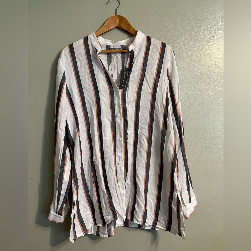 209 WST 38 New York Womens Linen Blend Long Sleeves Button Up Shirt Ivory Sz 14